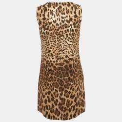 مملوكة مسبقًا Dolce & Gabbana Brown Leopard Printed Cotton Charmeuse Shift Dress S