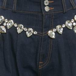 Pre Owned Dolce & Gabbana Blue Denim Rhinestone Embellished Balloon Pants S/Waist 26"