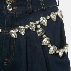 Pre Owned Dolce & Gabbana Blue Denim Rhinestone Embellished Balloon Pants S/Waist 26"