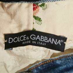 Pre Owned Dolce & Gabbana Cream Floral Cross Stitch Printed Cotton Pants S Waist 29" 