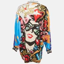 Pre Owned بلوزة دولتشي أند غابانا ساتان مطبوع متعدد الألوان مقاس صغير - سمول