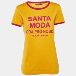 Pre Owned Dolce & Gabbana Yellow Santa Moda Print Cotton Crew Neck T-Shirt M