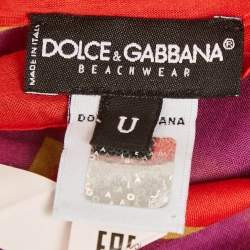 Pre Owned Dolce & Gabbana Beachwear Purple Poppy Print Cotton Pareo Scarf One Size