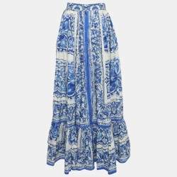 مملوكة مسبقًا Dolce & Gabbana Blue/White Majolica Print Pleated Maxi Skirt S