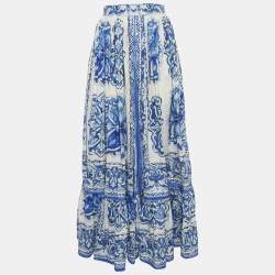مملوكة مسبقًا Dolce & Gabbana Blue/White Majolica Print Pleated Maxi Skirt S