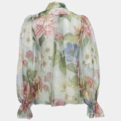 مملوكة مسبقًا Dolce & Gabbana Light Green Floral Printed Silk Shirt S
