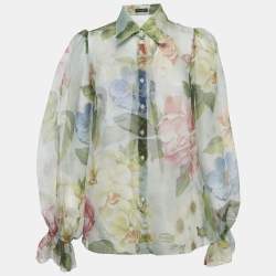 مملوكة مسبقًا Dolce & Gabbana Light Green Floral Printed Silk Shirt S