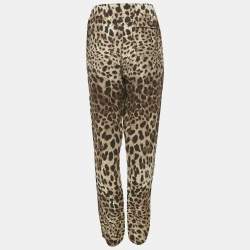 مملوكة مسبقًا بنطلون دولتشي أند غابانا من الكتان بطبعة الحيوانات بني مقاس كبير - لارج