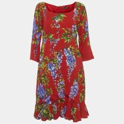 مملوكة مسبقًا Dolce & Gabbana Red Floral Print Crepe Mini Dress M