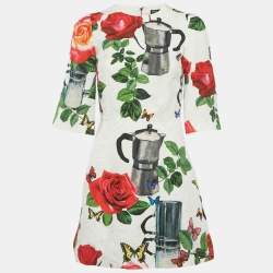 مملوكة مسبقًا Dolce & Gabbana White Flowers Print Jacquard Mini Dress S
