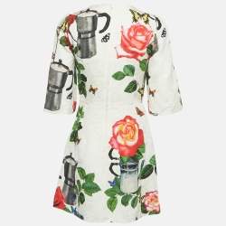 مملوكة مسبقًا Dolce & Gabbana White Flowers Print Jacquard Mini Dress S