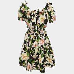 مملوكة مسبقًا فستان دولتشي أند غابانا قطن أسود بطبعة زهور بدون أكتاف مقاس متوسط