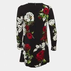 Pre Owned فستان دولتشي أند غابانا قماش كريب مطبوع بالأزهار السوداء مقاس صغير