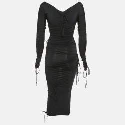 Pre Owned Dolce & Gabbana Vintage Black Jersey Ruche Tie-Up Midi Dress S
