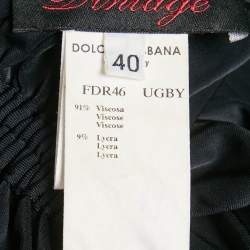 Pre Owned Dolce & Gabbana Vintage Black Jersey Ruche Tie-Up Midi Dress S