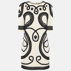 مملوكة مسبقًا Dolce & Gabbana Cream/Black Crepe Embroidered Mini Dress M