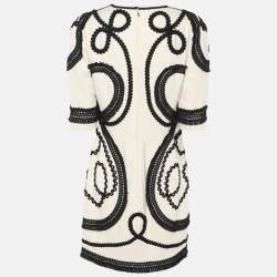 مملوكة مسبقًا Dolce & Gabbana Cream/Black Crepe Embroidered Mini Dress M