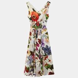 مملوكة مسبقًا Dolce & Gabbana White Floral Print Cotton Midi Dress XS