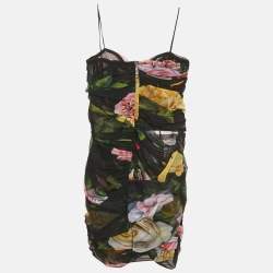 Pre Owned فستان ميني دولتشي آند غابانا تول مطبوع مورد أسود مزموم مقاس صغير جدًا (إكس سمول)