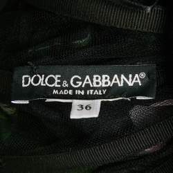 Pre Owned فستان ميني دولتشي آند غابانا تول مطبوع مورد أسود مزموم مقاس صغير جدًا (إكس سمول)