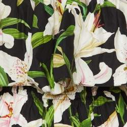 Pre Owned Dolce & Gabbana Black Poplin Print Cotton Ruffle Detail Top M