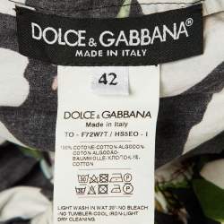 Pre Owned Dolce & Gabbana Black Poplin Print Cotton Ruffle Detail Top M