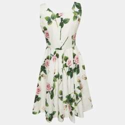 Pre Owned Dolce & Gabbana White Floral Print Cotton Short Dress M