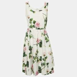 Pre Owned فستان قطني قصير من دولتشي أند غابانا بطبعة أزهار بيضاء وسط