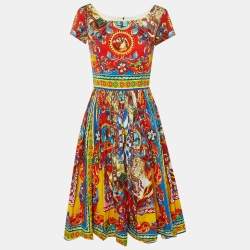 Pre Owned Dolce & Gabbana Multicolor Carretto Siciliano Print Cotton Short Dress M