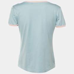 Pre Owned تي شيرت دولتشي أند غابانا قطن مطرز بشعار مورد أزرق / وردي مقاس متوسط (ميديوم)