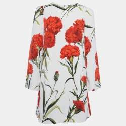 مملوكة مسبقًا Dolce & Gabbana White Flowers Print Silk Mini Dress S