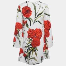 مملوكة مسبقًا Dolce & Gabbana White Flowers Print Silk Mini Dress S