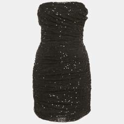 Pre Owned فساتين دولتشي أند غابانا تول سوداء مرصعة بالترتر مجمعة بدون حمالات قصيرة مقاس متوسط (ميديوم)