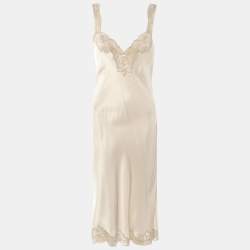 Pre Owned فستان دولتشي آند غابانا ساتان ودانتيل رمادي قصير مقاس متوسط