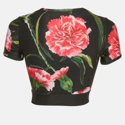 Pre Owned Dolce & Gabbana Black Floral Print Jersey Fitted Crop Top S