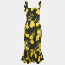Pre Owned Dolce & Gabbana Black Lemon Print Silk Blend Sheath Dress M