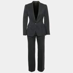 Pre Owned Dolce & Gabbana Grey Pinstripe Blazer & Pant Suit Set S