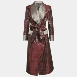Pre Owned Dolce & Gabbana Alta Sartoria Burgundy Jacquard Long Belted Coat S