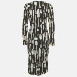 Pre Owned Dolce & Gabbana Black Cutlery Print Crepe Sheath Dress S