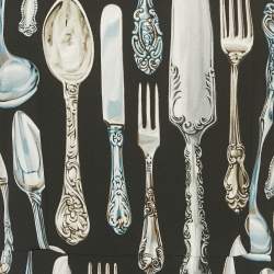 Pre Owned Dolce & Gabbana Black Cutlery Print Crepe Sheath Dress S