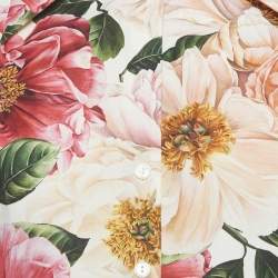 مملوكة مسبقًا بلوزة دولتشي أند غابانا قطن مطبوع زهور وردي برباط أمامي مقاس صغير (سمول)