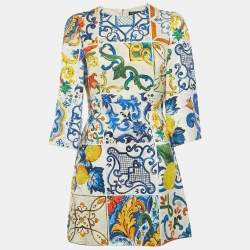 Pre Owned Dolce & Gabbana Multicolor Majolica Print Jacquard Flared Dress M