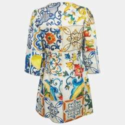 Pre Owned Dolce & Gabbana Multicolor Majolica Print Jacquard Flared Dress M