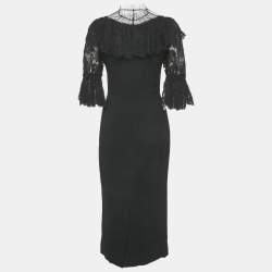 Pre Owned فستان متوسط الطول مزخرف "فاشن سينر" دانتيل وكريب أسود دولتشي أند غابانا مقاس صغير (سمول)