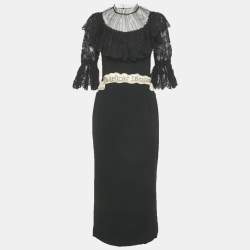 Pre Owned Dolce & Gabbana Black Crepe and Lace "Fashion Sinner" Embellished Midi Dress S