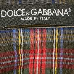 Pre Owned Dolce & Gabbana Grey/Red Plaid Cotton Pearl Snap Button Detail Sleeveless Shirt S