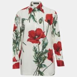 Pre Owned قميص دولتشي أند غابانا قطن مطبوع أزهار أبيض فضفاض مقاس صغير - إكس سمول