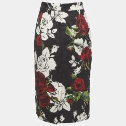 Pre Owned تنورة دولتشي أند غابانا جاكارد مطبوع وردة سوداء ضيقة مقاس صغير - سمول