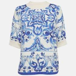 Pre Owned Dolce & Gabbana White Majolica Printed Jacquard Top S