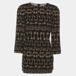 مملوكة مسبقًا Dolce & Gabbana Black Printed Crepe Long Sleeve Blouse M